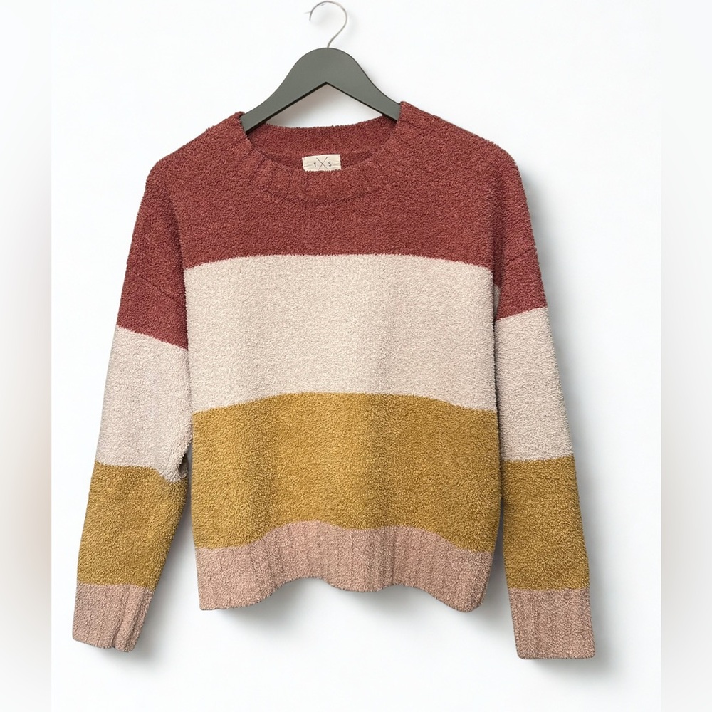 βοΈTxS Super Cozy Fuzzy Color block Oversized Sweater Size M
